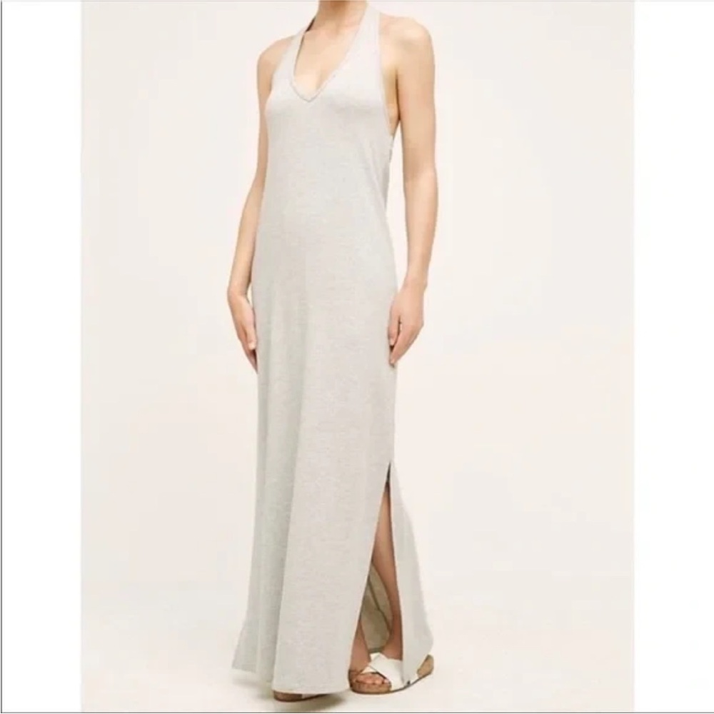 Anthropologie Gray Halter Maxi Gown with Slit